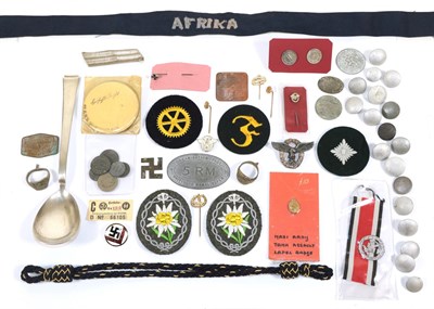 Lot 213 - A Quantity of Third Reich Militaria, including an SS dessert spoon, the handle marked WMF 90 35...