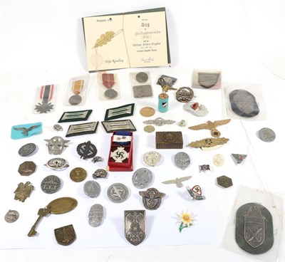 Lot 215 - A Quantity of German Third Reich Medals, Badges, Tinnies and Stick Pins, including a boxed Faithful