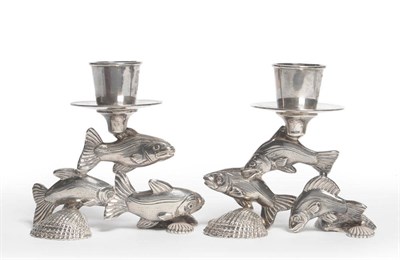 Lot 1576 - Leslie Gordon Durbin (1913-2005): A Pair of Silver Cast and Chased Candlesticks, in the form of...