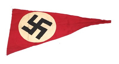 Lot 216 - A German Third Reich NSDAP Large Pennant, one side of the red cotton field applied with a cream...