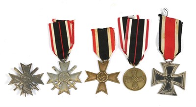 Lot 223 - Five German Third Reich Medals War Merit Cross 1st Class with Swords in Zinc, maker marked '3'...