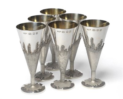 Lot 1578 - George Grant MacDonald (b.1947): A Set of Six Silver Champagne Flutes, maker's mark GGM, London...