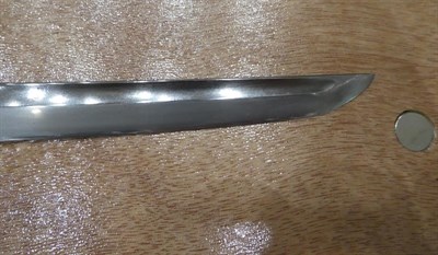Lot 255 - A Japanese Shinto Katate Uchi (Wakizashi), the 58cm unsigned blade with faint narrow hamon and...