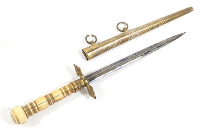 Lot 270 - A George III Naval Dirk, the 15.5cm triangular section blued fullered steel blade engraved and gilt