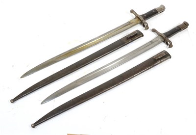 Lot 281 - Two Portuguese M1886 Kropatschek Sword Bayonets, one engraved Steyr 1886 to the back edge of...