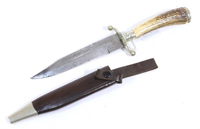 Lot 287 - A Victorian Bowie Knife, with 16cm single edge clip point steel blade, German silver recurving...