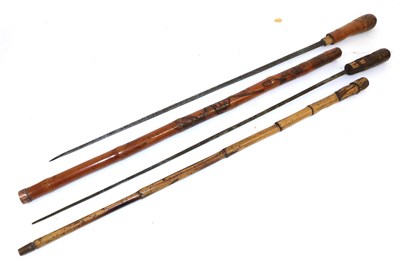 Lot 294 - A Chinese Bamboo Swordstick, the 66.5cm European steel blade with a narrow fuller to the back edge