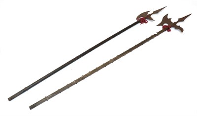 Lot 296 - Two Copies of 17th Century Halberds, each with central hooked blade with central spear head, on...