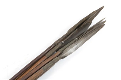 Lot 315 - A Collection of Eight Late 19th Century Zulu Stabbing Spears (Iklwa), each with broad leaf...