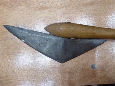 Lot 316 - A 20th Century Zulu War Axe, the 39cm crescent shape blade with cylindrical tang inserted into...