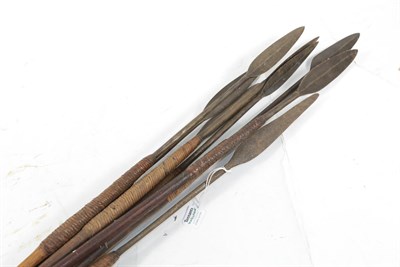 Lot 321 - A Collection of Eight Late 19th Century Zulu Throwing Spears (Isijula), each with small leaf...