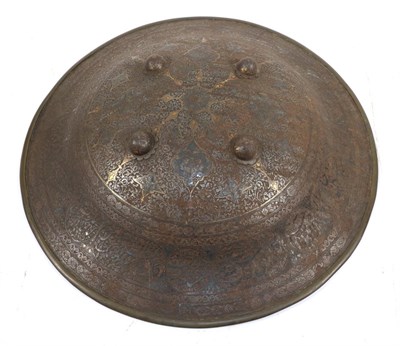 Lot 340 - A Late 18th Century Qajar Steel Shield, of convex circular form, intricately engraved and inlaid in