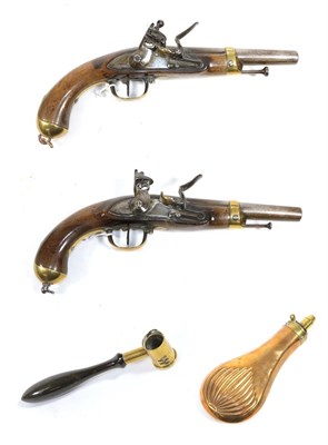 Lot 370 - A Brace of Early 19th Century Belgian Flintlock Cavalry Pistols, each with Liege proof mark to...