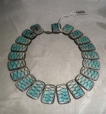 Lot 1600 - A 1950's/60's Danish Glass and Pottery Tablet Necklace, of twenty-one rectangular tablets, each...