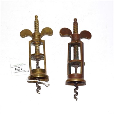 Lot 156 - Two Farrow and Jackson type brass corkscrews, Probably mid to late 19th century, one patinated,...