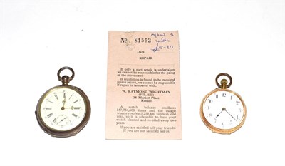 Lot 181 - A pocket watch with case stamped 0.800 and a lady's fob watch with case stamped 18k