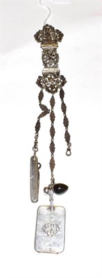 Lot 185 - A Victorian silver chatelaine, apparently unmarked, last half 19th century, the clip with...