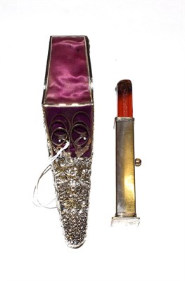 Lot 192 - A Victorian silver scissors-case, maker's mark ?S, Birmingham, 1892, tapering and chased...