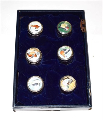 Lot 196 - A set of six Elizabeth II silver and enamel boxes, by The St. James's House Collection, London,...
