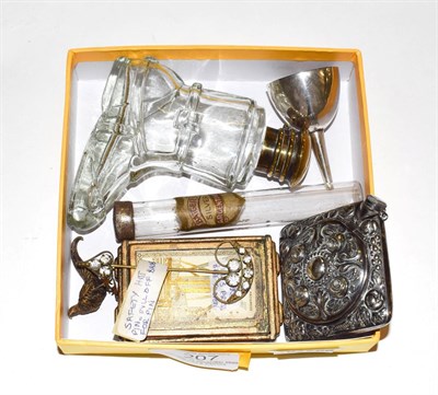 Lot 207 - A group of scent-bottles and other items, including: an Alpaca scent-bottle cum compact; a...