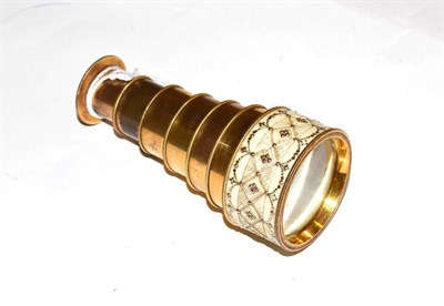 Lot 208 - A brass and ivory pocket-telescope, late 19th century, the ivory carved with wickerwork, 10cm...