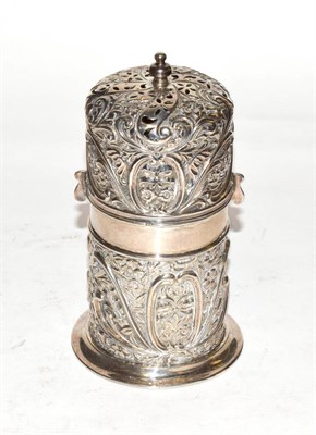 Lot 237 - A Victorian silver sugar caster, by H, Matthews, Birmingham, 1894, of lighthouse form, chased...