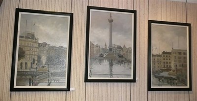 Lot 1610 - Paul Brown (b.1967) "Trafalgar Square" Triptych, oil on board, each 74cm by 48cm, within...