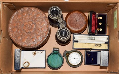 Lot 267 - Assorted jewellery, pocket barometer, hunting cup, opera glasses