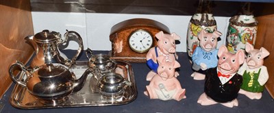 Lot 276 - A pair of Chinese crackle-glazed vases; five Natwest pigs; an oak mantel clock; a Walker & Hall...