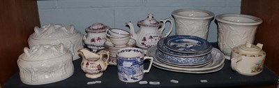 Lot 285 - A group of ceramics 19th century and later, including lustre tea wares, blue and white plates, Port