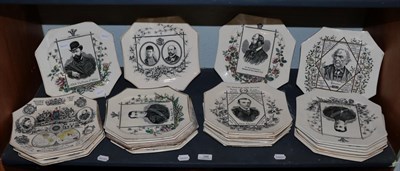 Lot 286 - A collection of twenty four Victorian octagonal plates, printed with prominent figures of the time