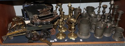 Lot 295 - Various 19th century pewter candles and tankards, a group of 19th century push up and other...