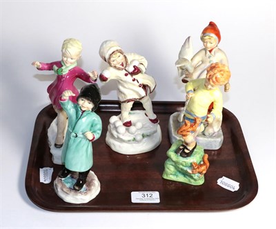 Lot 312 - Five Royal Worcester months of the year figures comprising; January, February, October,...