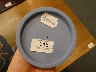 Lot 318 - A Wedgwood blue Jasper ware urn and cover decorated in the Classical taste with the Greek muses...