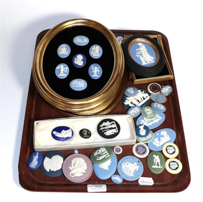 Lot 320 - A Wedgwood Jasper ware plaque display, twelve of them decorated with the signs of the zodiac,...