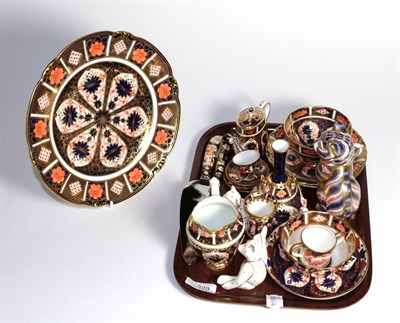 Lot 329 - Various Royal Crown Derby Imari ceramics including; miniature tea pot, cat paperweight (gold...