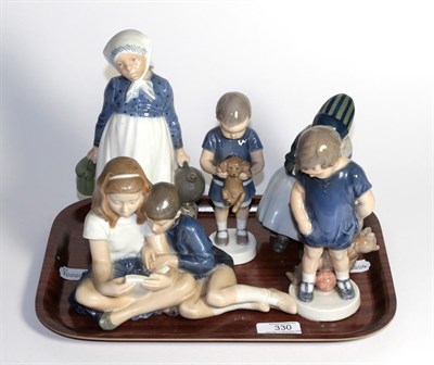 Lot 330 - Four Royal Copenhagen figures, model numbers; 815, 1747, 3468 and 1314 together with a Bing &...