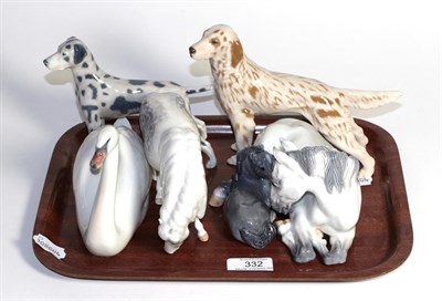 Lot 332 - Royal Copenhagen models; two dogs, numbers 3252 and 3501, two horses, numbers 4666 and 4698 and...