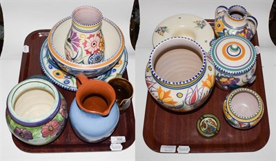 Lot 350 - A quantity of Poole pottery, including vases, bowls, jugs, etc (on two trays)