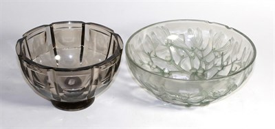 Lot 354 - A Lalique mistletoe bowl (a.f.) with moulded mark 'R Lalique', together with an Orrefors...