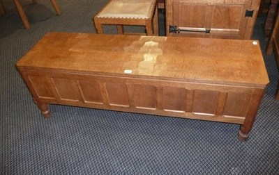 Lot 1620 - A Robert "Mouseman" Thompson Panelled Oak Blanket Box, on front turned octagonal legs, with...