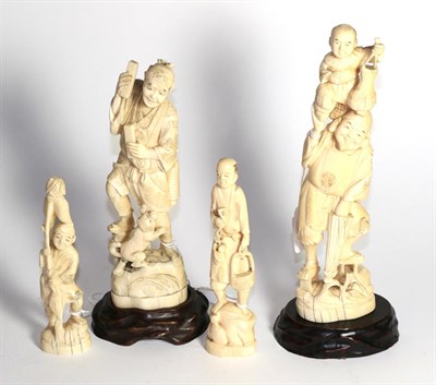 Lot 360 - Four ivory figures, late 19th/early 20th century, with three wooden bases