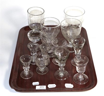 Lot 373 - Late 18th and 19th century glasses, including toasting glasses and rummers