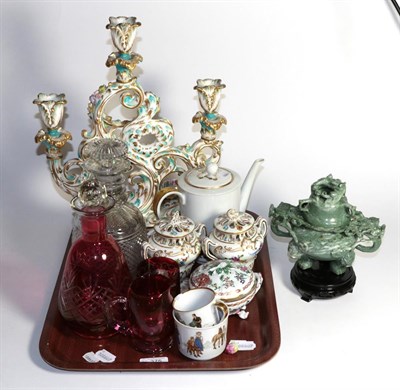 Lot 375 - A group of 19th century and later ceramics and glass including Sevres pot pourri, floral...