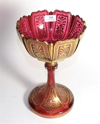 Lot 384 - A Bohemian gilt highlighted ruby glass centrepiece