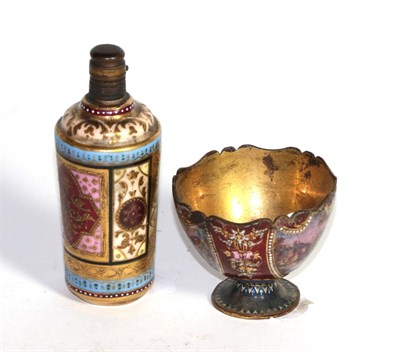 Lot 405 - A 19th century painted porcelain scent bottle decorated with a courting couple in a landscape...