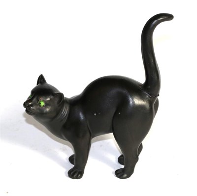 Lot 417 - Wedgwood black basalt cat, green glass eyes (a.f.), 13cm high