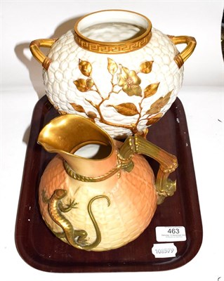 Lot 463 - A Royal Worcester twin-handled vase, 20cm high, together with a Royal Worcester jug, applied with a