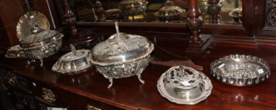 Lot 473 - A pair of silver plated tureens and covers, three plated entree dishes, a plated tray, a Walker...