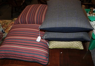 Lot 474 - Five handmade cushions, the fabric purchased from Clarence House, Colefax etc